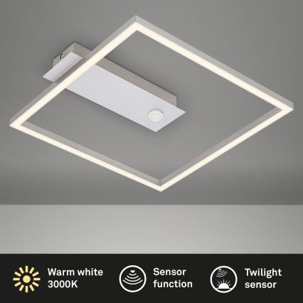 Briloner - LED Stropní svítidlo se senzorem pohybu a soumraku FRAME LED/14W/230V 3000K 30x32 cm matný chrom