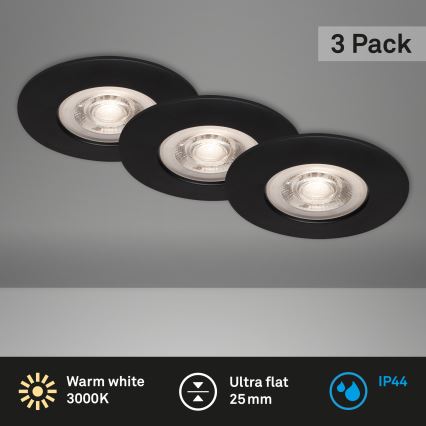 Briloner - SADA 3x LED Koupelnové podhledové svítidlo LED/4,9W/230V IP44 černá