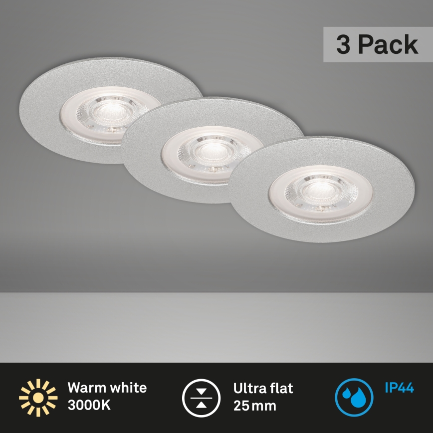 Briloner- SADA 3x LED Koupelnové podhledové svítidlo LED/4,9W/230V IP44 stříbrná