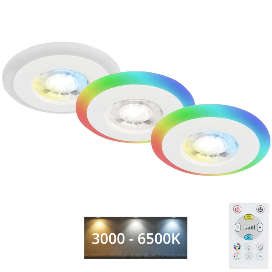 Briloner - SADA 3x LED RGBW Stmívatelné koupelnové podhledové svítidlo LED/5W/230V 3000-6500K IP44 + dálkové ovládání