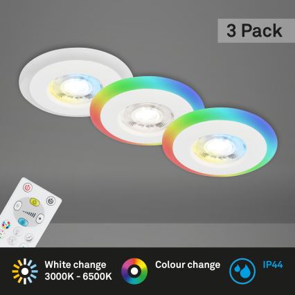 Briloner - SADA 3x LED RGBW Stmívatelné koupelnové podhledové svítidlo LED/5W/230V 3000-6500K IP44 + dálkové ovládání