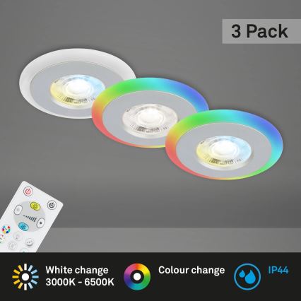 Briloner - SADA 3x LED RGBW Stmívatelné koupelnové podhledové svítidlo LED/5W/230V 3000-6500K IP44 + dálkové ovládání