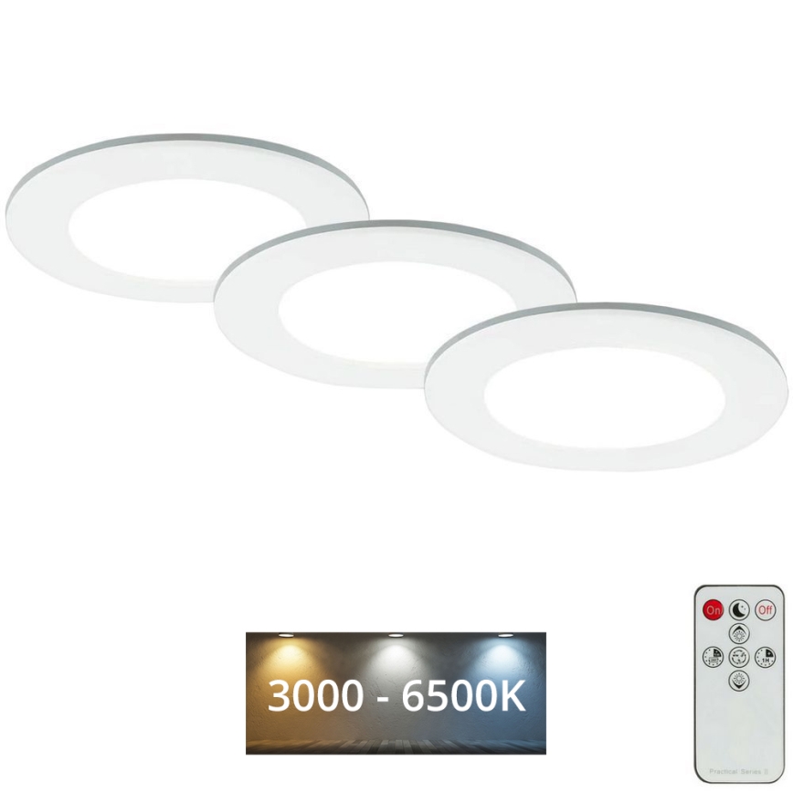 Briloner - SADA 3x LED Stmívatelné koupelnové podhledové svítidlo LED/4,8W/230V 3000-6500K IP44 + dálkové ovládání