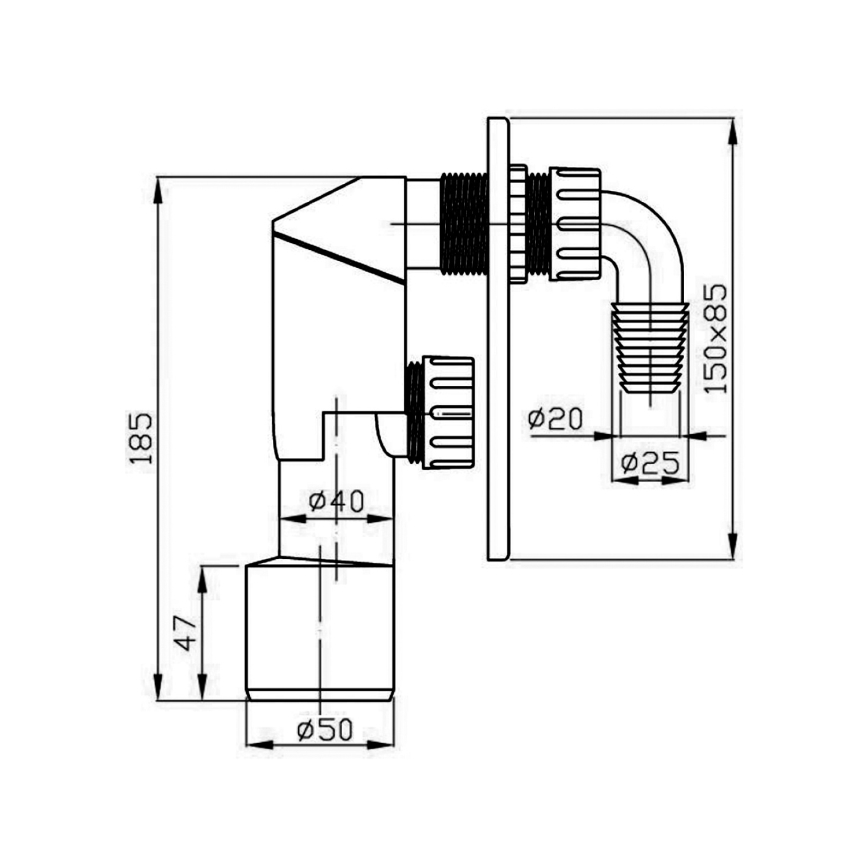 Bruckner - Pračkový sifon pro podomítkovou instalaci DN40/50 leštěná nerez