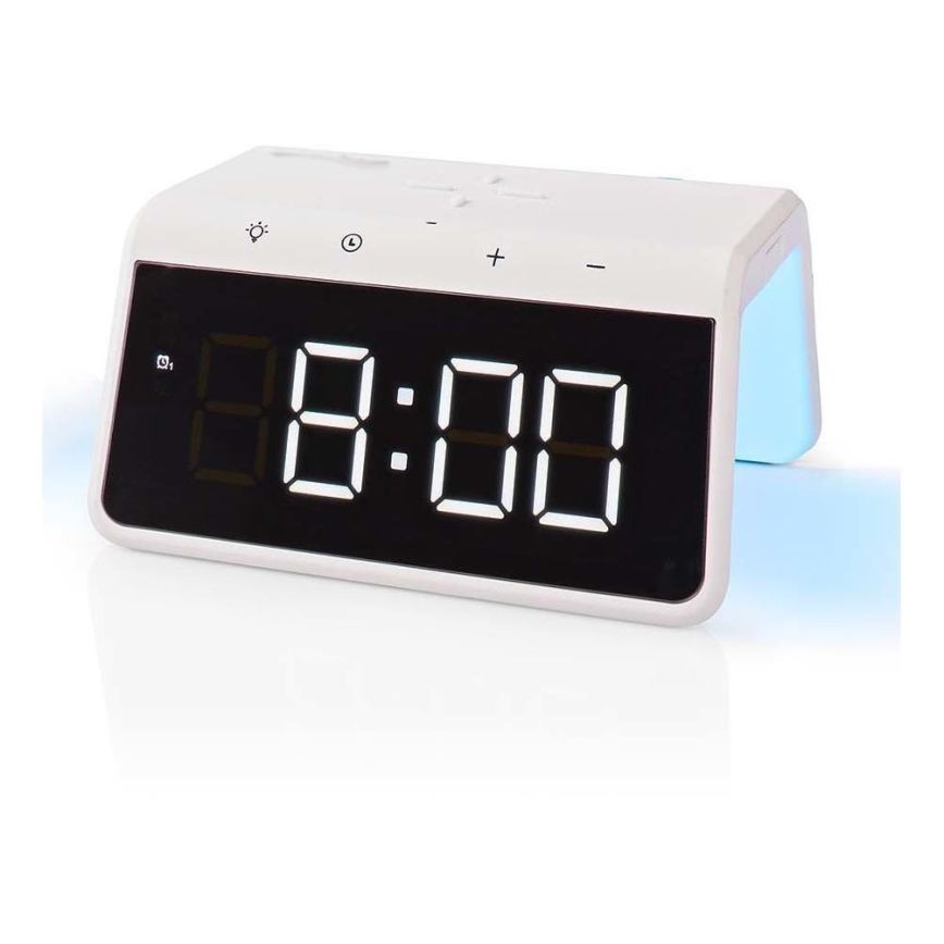 Budík s LCD displejem a bezdrátovou nabíječkou 15W/230V 1x CR2032 bílá