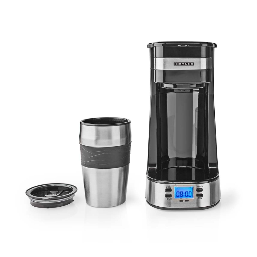 Butler - Kávovar na jeden hrnek 0,4 l s časovačem a cestovním hrnkem 750W/230V nerez/černá