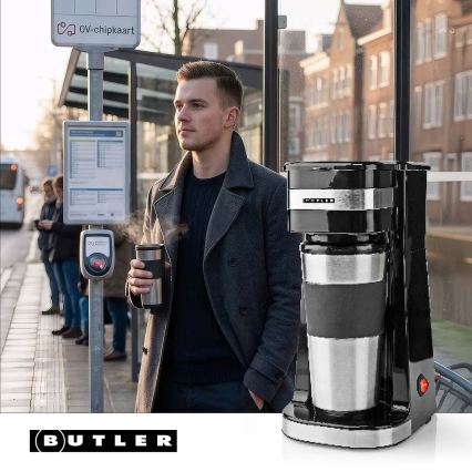 Butler - Kávovar na jeden hrnek 0,4 l s cestovním hrnkem 750W/230V nerez/černá