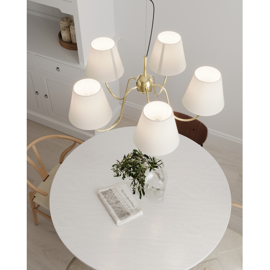 ByRydens - Lustr na lanku LYNF 5xE14/8W/230V mosaz/bílá