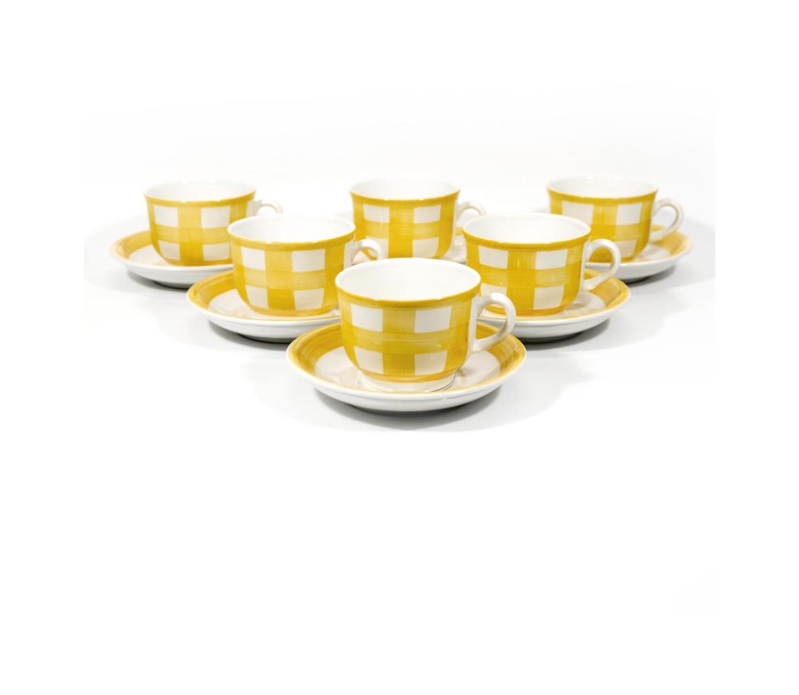 Výrobce po 1 ks Čajová sada 6x keramický šálek Lucie s podšálkem bílá žlutá KK10910
