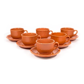 Čajová sada 6x keramický šálek Lucie s podšálkem lososová