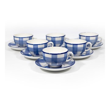 Čajová sada 6x keramický šálek s podšálkem bílá modrá