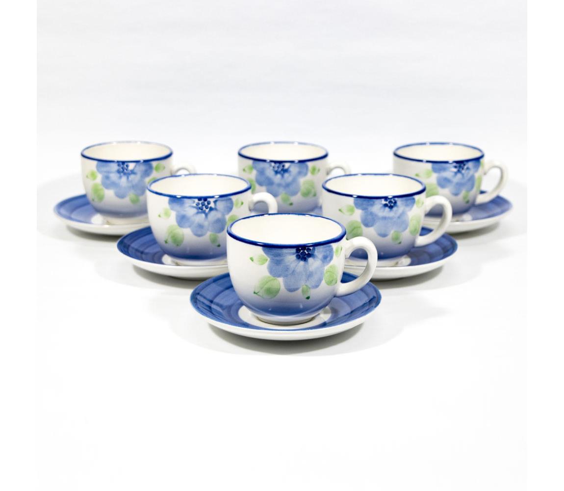 Výrobce po 1 ks Čajová sada 6x keramický šálek s podšálkem bílá modrá KK11120
