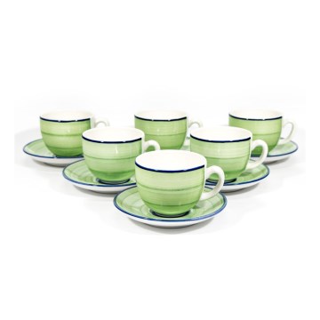 Čajová sada 6x keramický šálek Tereza s podšálkem zelená modrá