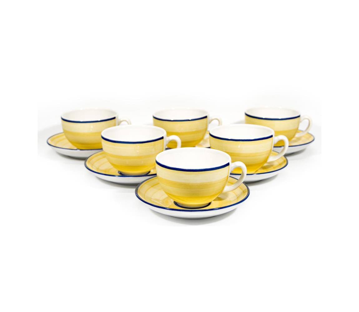 Výrobce po 1 ks Čajová sada 6x keramický šálek Tereza s podšálkem žlutá modrá KK10916