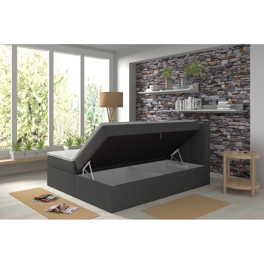 Čalouněná postel s matracemi a topperem s úložným prostorem EMBER 160x200 cm antracit