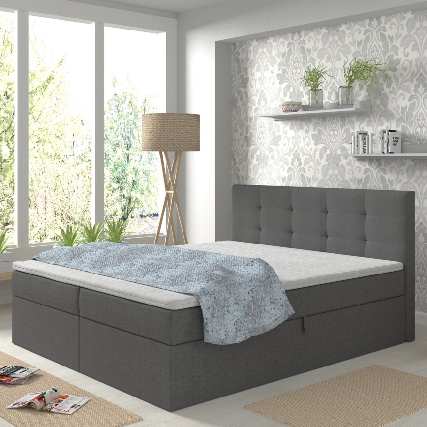 Čalouněná postel s matracemi a topperem s úložným prostorem EMBER 160x200 cm antracit