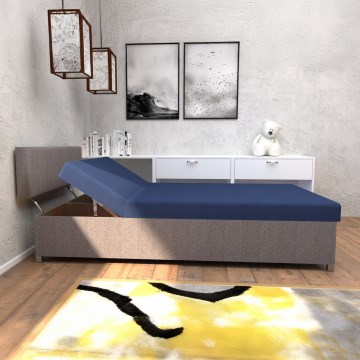 Čalouněná válenda s polohováním a úložným prostorem DALLAS 108x205 cm šedá/modrá
