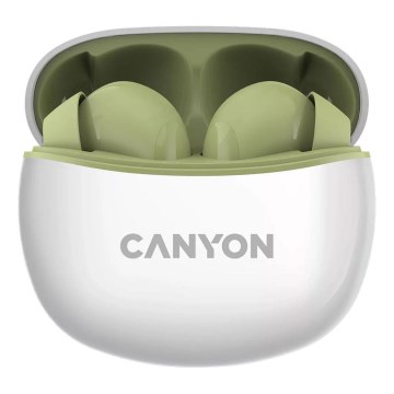 Canyon - Bezdrátová stereo sluchátka True Wireless 500 mAh + 2x 40 mAh bílá/zelená