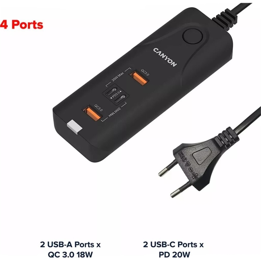 Canyon - Nabíječka 2xUSB A + 2xUSB C Power Delivery 20W