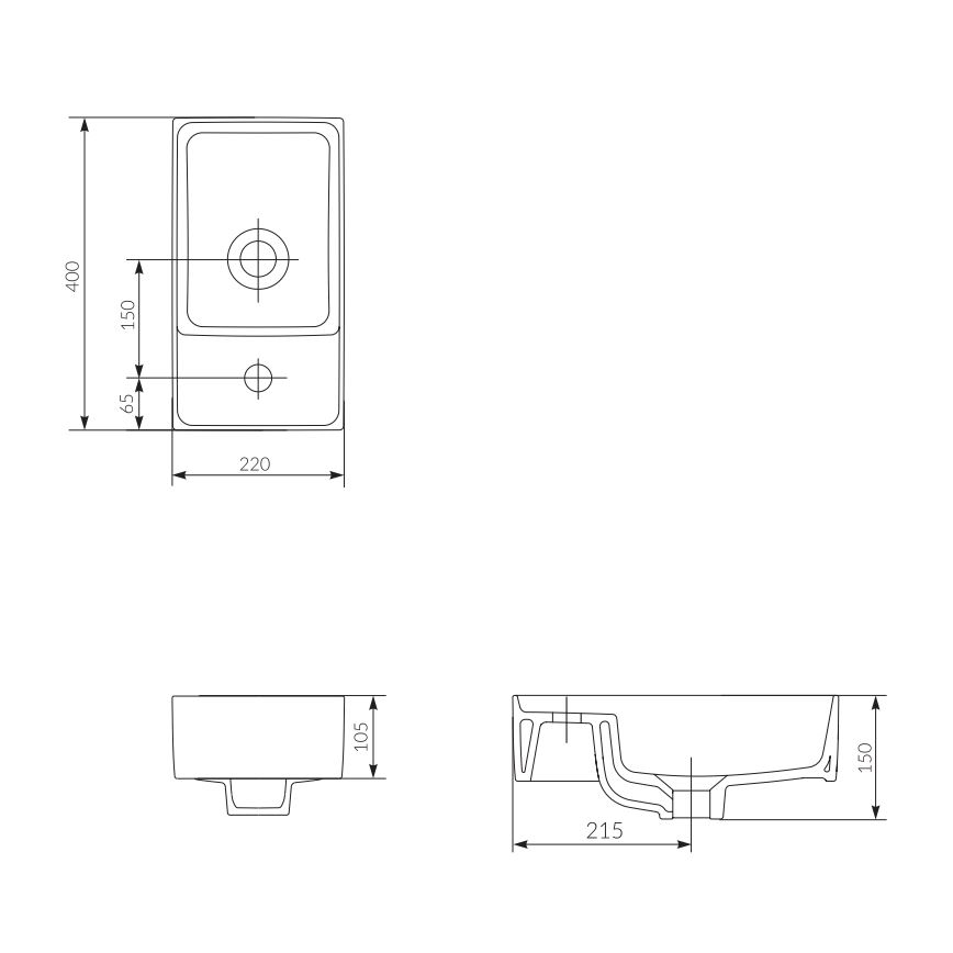 Cersanit K114-004 - Umyvadlo na desku CREA 22x40 cm keramika/lesklá bílá