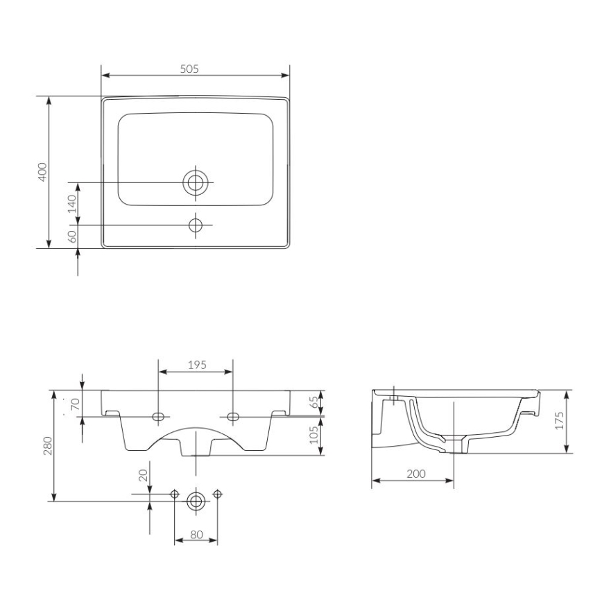 Cersanit K114-005 - Umyvadlo na desku/závěsné CREA 40x50,5 cm keramika/lesklá bílá