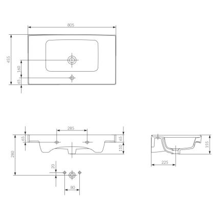 Cersanit K114-017 - Zápustné umyvadlo CREA 44,5x80,5 cm keramika/lesklá bílá