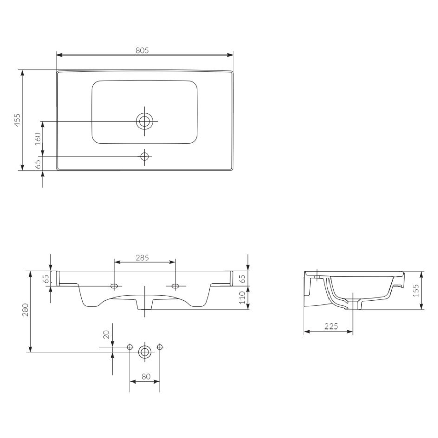 Cersanit K114-017 - Zápustné umyvadlo CREA 44,5x80,5 cm keramika/lesklá bílá