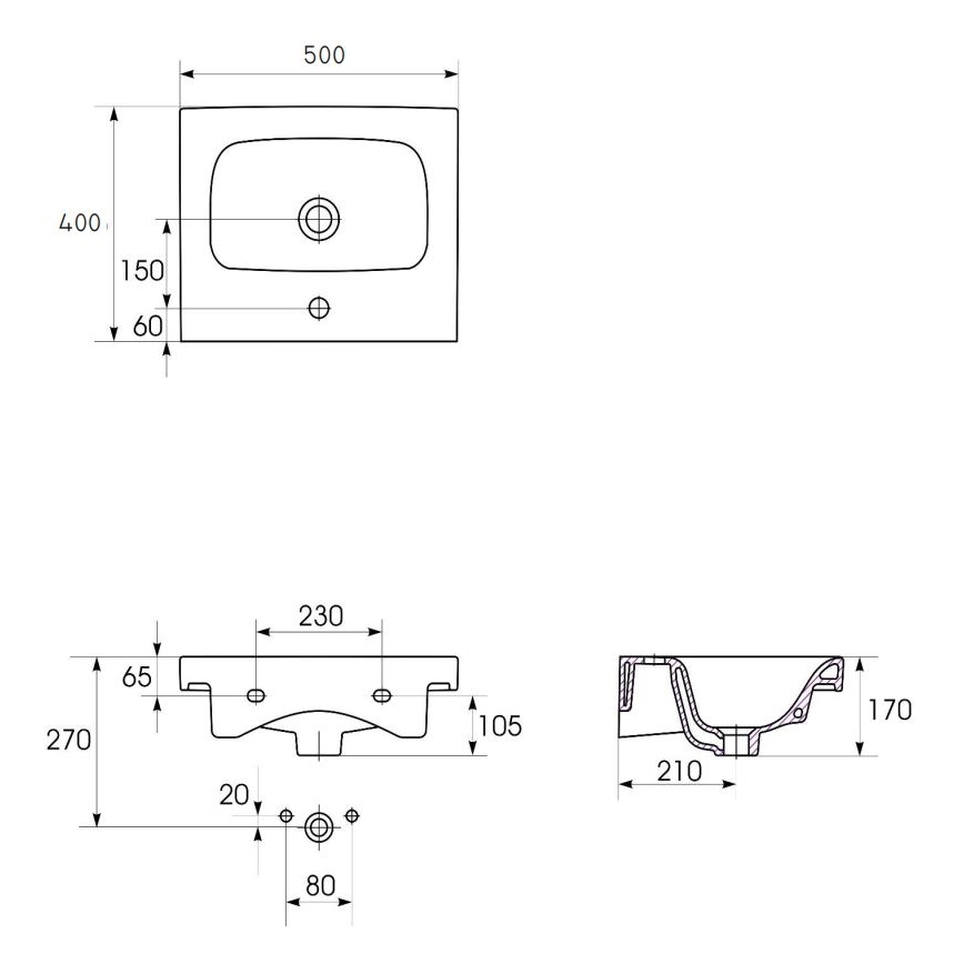 Cersanit K116-009 - Zápustné umyvadlo MODUO 40x50 cm keramika/lesklá bílá