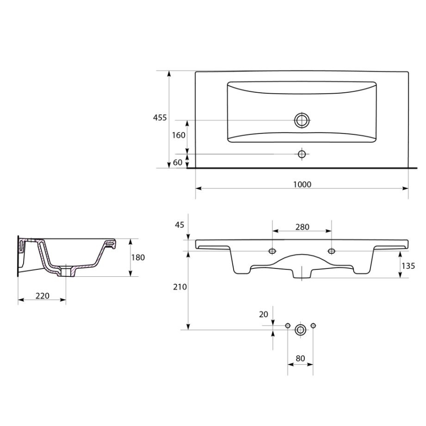 Cersanit K32-016-EX1 - Umyvadlo na desku/závěsné COMO 45x100 cm keramika/lesklá bílá