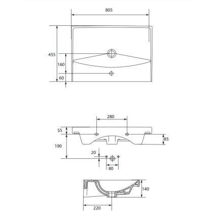 Cersanit K35-061 - Zápustné umyvadlo CITY 45,5x80,5 cm keramika/lesklá bílá