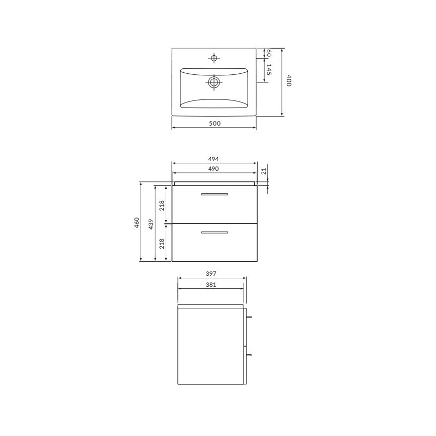 Cersanit S801-146-DSM - Závěsná koupelnová skříňka s umyvadlem LARA COMO 50x40 cm bílá
