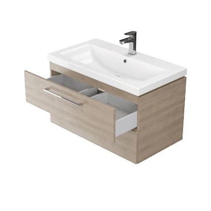 Cersanit S801-148-DSM - Závěsná koupelnová skříňka s umyvadlem LARA 46x60 cm ořech