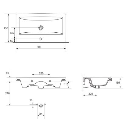 Cersanit S801-149-DSM - Závěsná koupelnová skříňka s umyvadlem ELODY 46x80 cm bílá