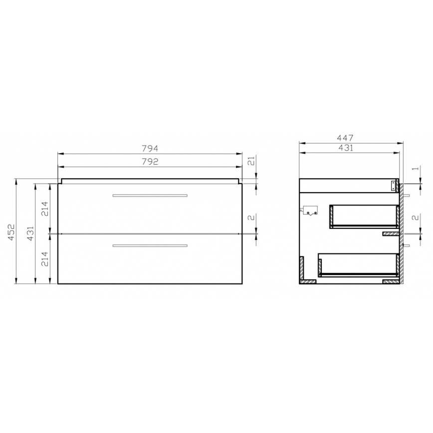 Cersanit S801-149-DSM - Závěsná koupelnová skříňka s umyvadlem ELODY 46x80 cm bílá