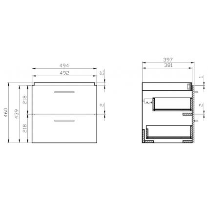 Cersanit S801-153-DSM - Závěsná koupelnová skříňka s umyvadlem LARA COMO 46x50 cm ořech