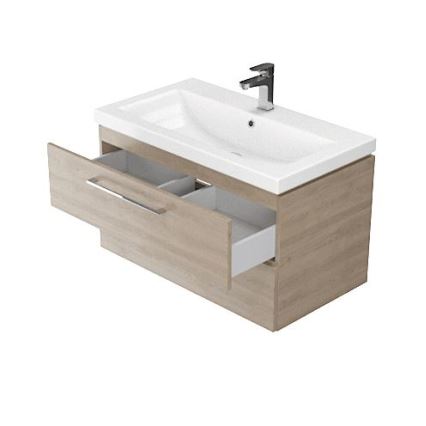 Cersanit S801-154-DSM - Závěsná koupelnová skříňka s umyvadlem LARA 46x80 cm ořech