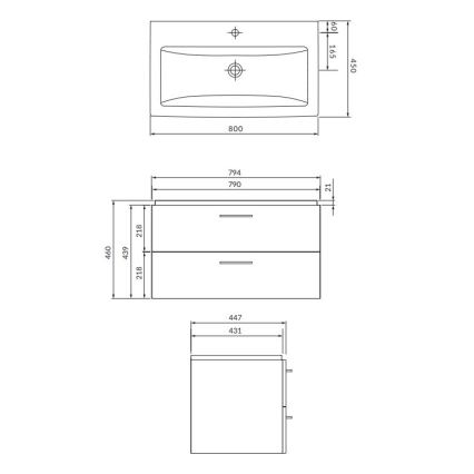 Cersanit S801-154-DSM - Závěsná koupelnová skříňka s umyvadlem LARA 46x80 cm ořech
