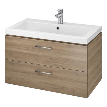Cersanit S801-154-DSM - Závěsná koupelnová skříňka s umyvadlem LARA 80x46x45 cm ořech