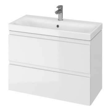 Cersanit S801-225-DSM - Závěsná koupelnová skříňka s umyvadlem MEDA SLIM 62x80 cm lesklá bílá