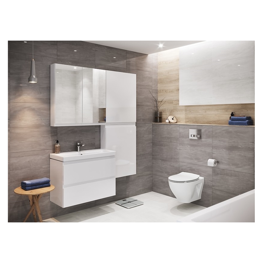 Cersanit S801-225-DSM - Závěsná koupelnová skříňka s umyvadlem MEDA SLIM 62x80 cm lesklá bílá