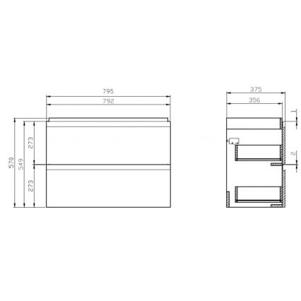 Cersanit S801-225-DSM - Závěsná koupelnová skříňka s umyvadlem MEDA SLIM 62x80 cm lesklá bílá