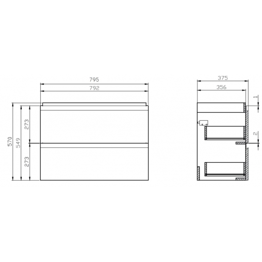 Cersanit S801-225-DSM - Závěsná koupelnová skříňka s umyvadlem MEDA SLIM 62x80 cm lesklá bílá