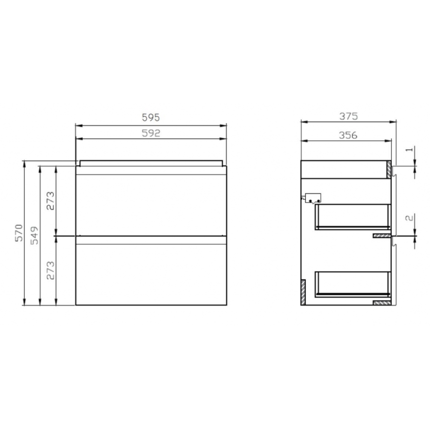 Cersanit S801-227-DSM - Závěsná koupelnová skříňka s umyvadlem MEDA SLIM 62x60 cm lesklá bílá