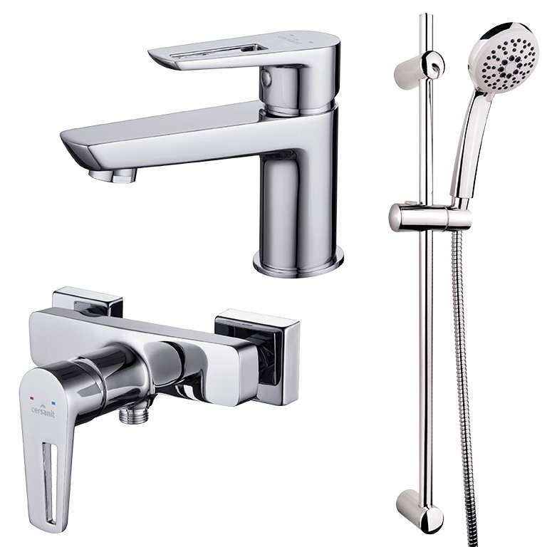 Cersanit S952-004 - Sprchová sada s baterií + umyvadlová baterie MILLE lesklý chrom