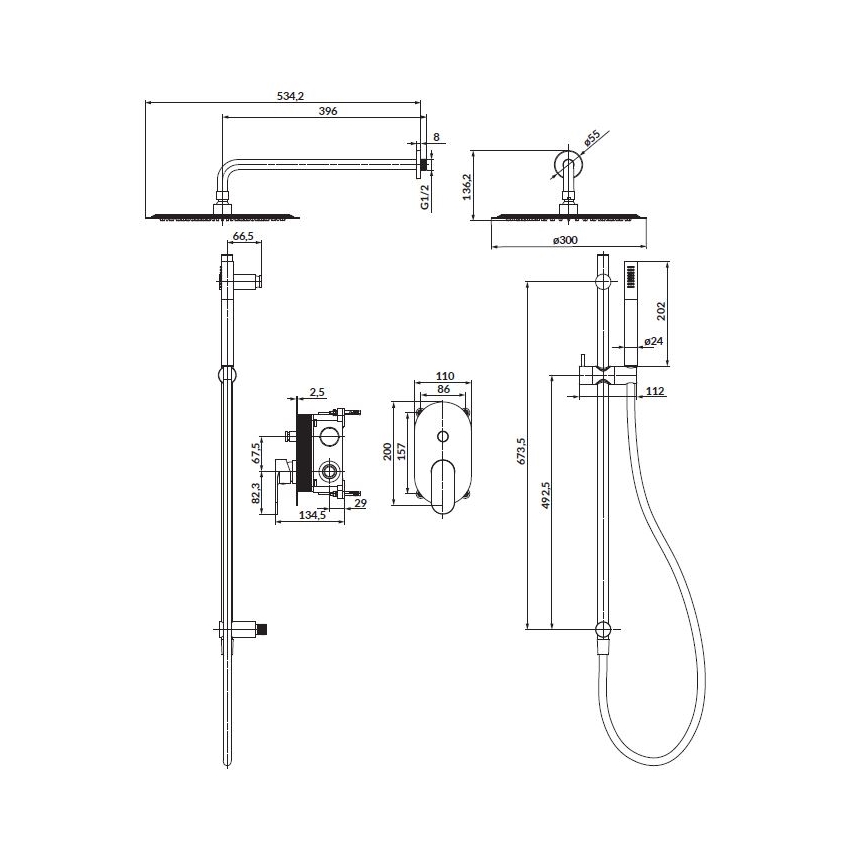 Cersanit S952-009 - Sprchová sada s podomítkovou baterií CREA černá