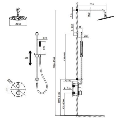 Cersanit S952-033 - Sprchová sada s termostatickou podomítkovou baterií ZEN černá