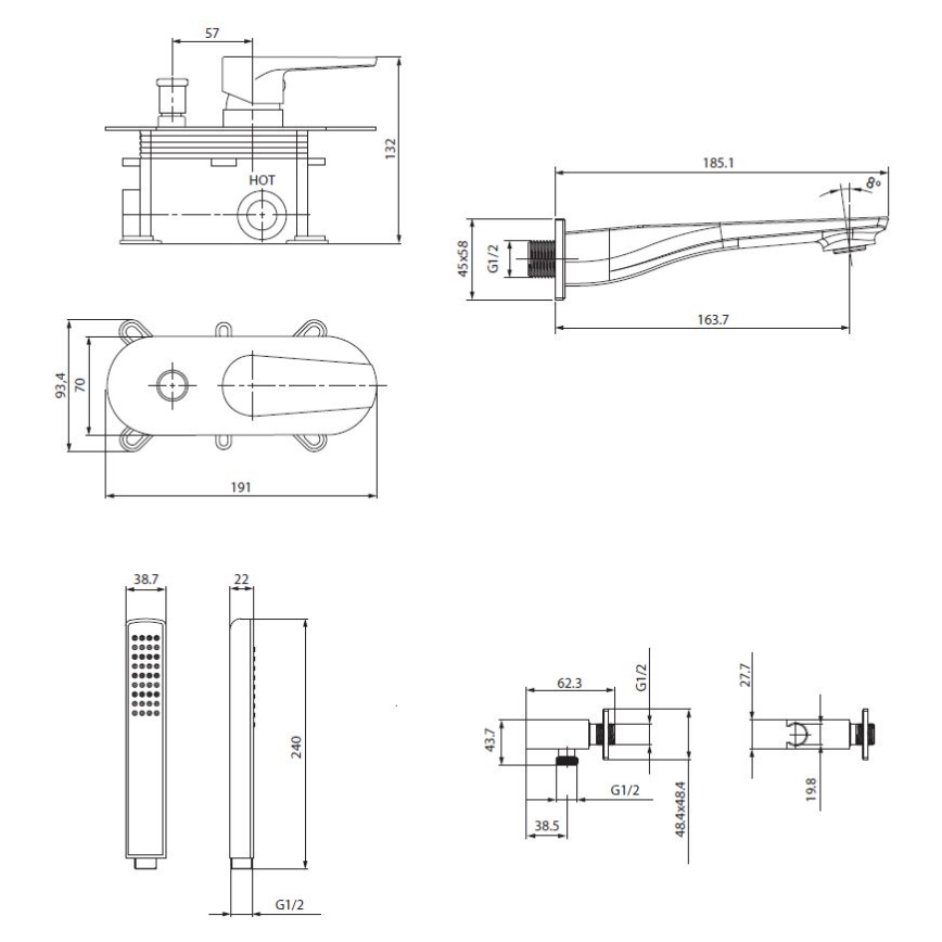 Cersanit S952-037 - Vanová sada s podomítkovou baterií MILLE lesklý chrom