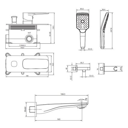 Cersanit S952-039 - Vanová sada s podomítkovou baterií LARGA lesklý chrom