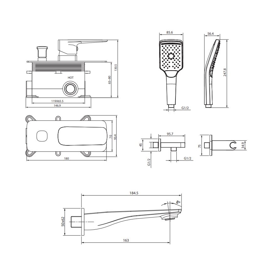 Cersanit S952-039 - Vanová sada s podomítkovou baterií LARGA lesklý chrom