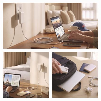 Cestovní adaptér s výměnnými nástavci USB GaN 100-250V